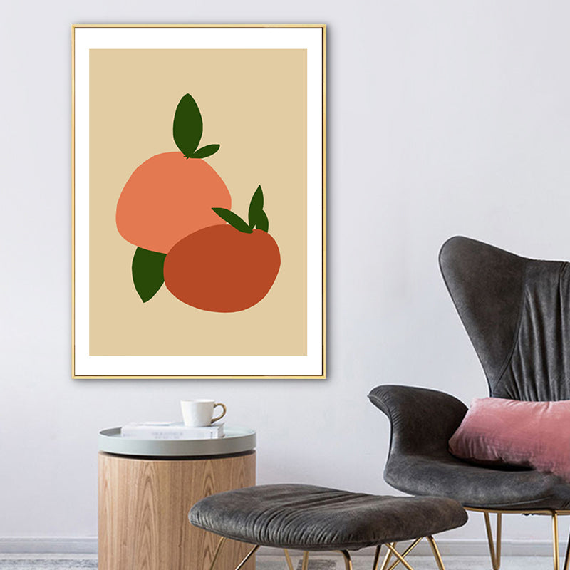 Brehn | Illustration Nordische Leinwand Wandkunst mit Früchte Muster in Orange auf Beige für Zuhause