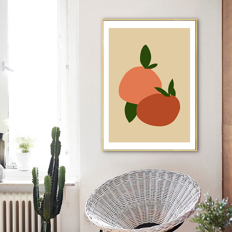 Brehn | Illustration Nordische Leinwand Wandkunst mit Früchte Muster in Orange auf Beige für Zuhause