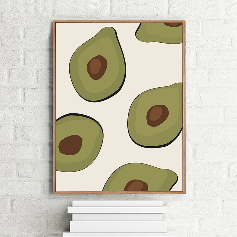 Brehn | Grüne Illustration Avocado Leinwanddruck Obst Nordischer Texturierter Wandkunst für Mädchenzimmer