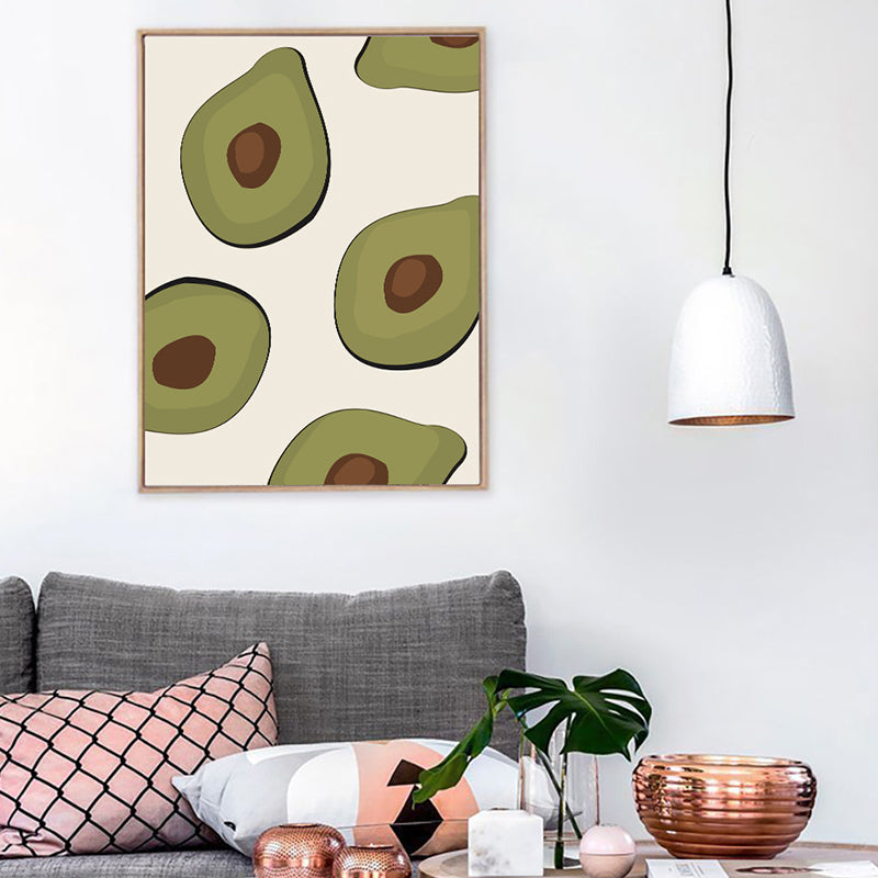 Brehn | Grüne Illustration Avocado Leinwanddruck Obst Nordischer Texturierter Wandkunst für Mädchenzimmer