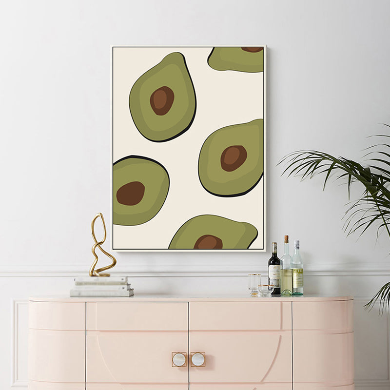 Brehn | Grüne Illustration Avocado Leinwanddruck Obst Nordischer Texturierter Wandkunst für Mädchenzimmer