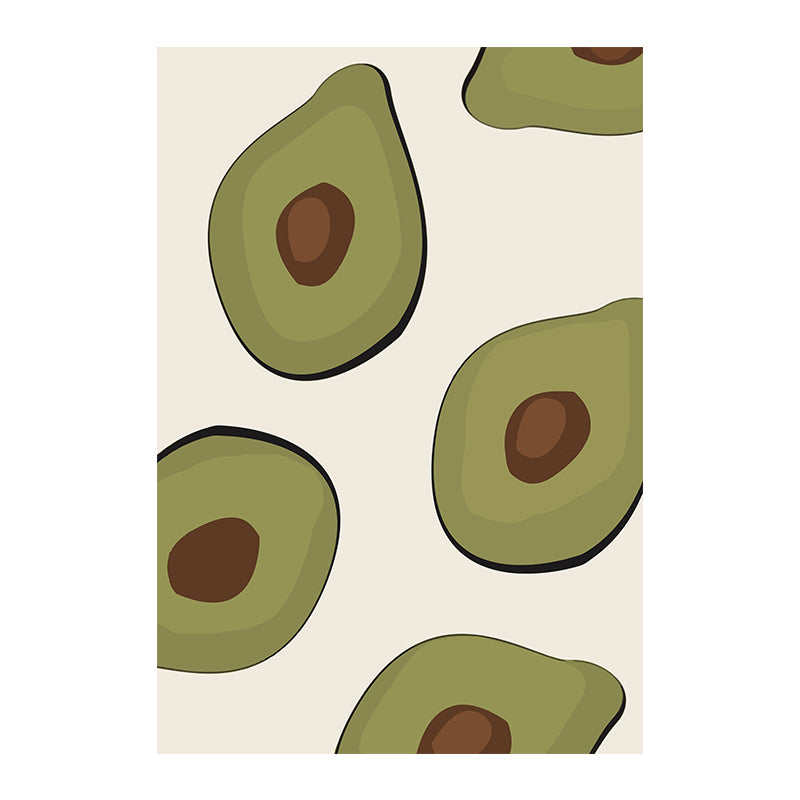 Brehn | Grüne Illustration Avocado Leinwanddruck Obst Nordischer Texturierter Wandkunst für Mädchenzimmer