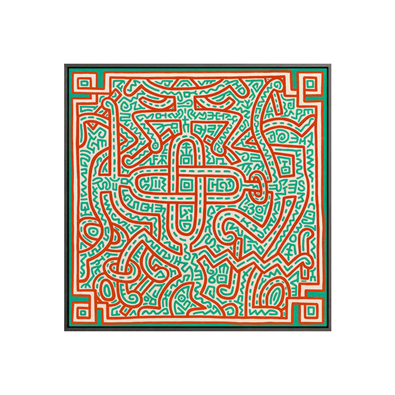 Brehn | Neuheit Labyrinth Linienstil Wandkunst Jungen Schlafzimmer Abstrakte Leinwanddruck in Grün und Orange