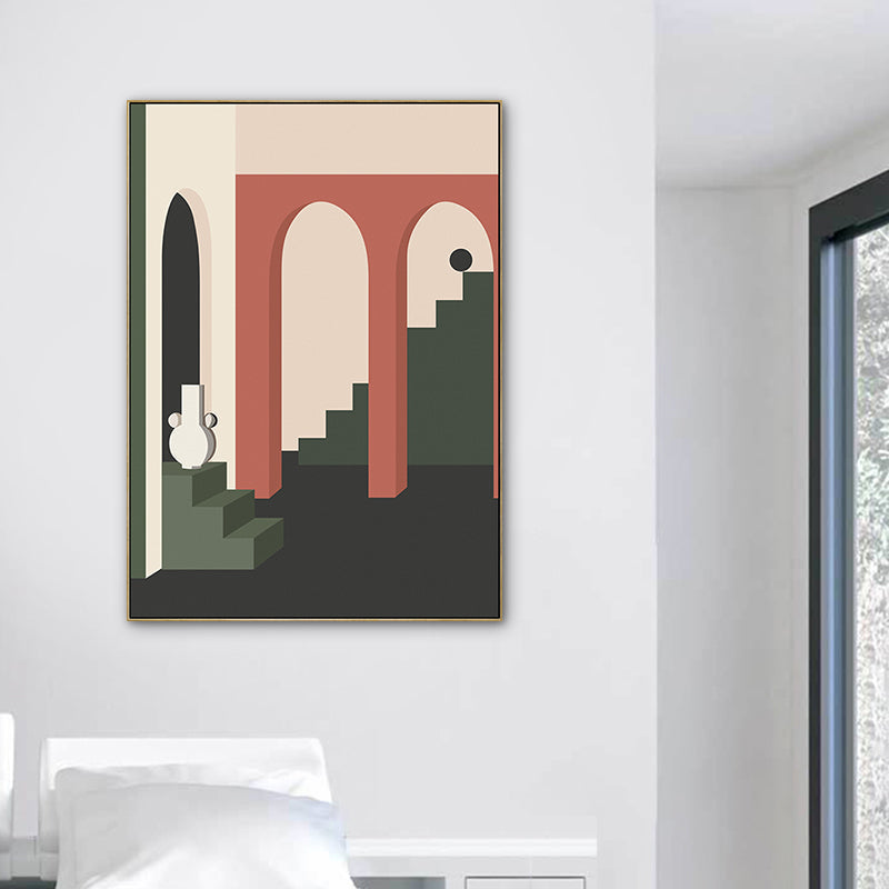 Brehn | Architektur Perspektivzeichnung Leinwanddruck Dunkle Farbe Nordische Wandkunst für das Familienzimmer