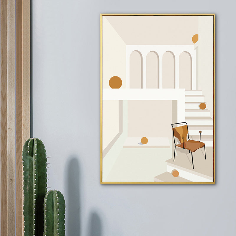 Brehn | Haus Innenansicht Wandkunst Wohnzimmer Architekturzeichnung Leinwand in sanften Farben für Dekor