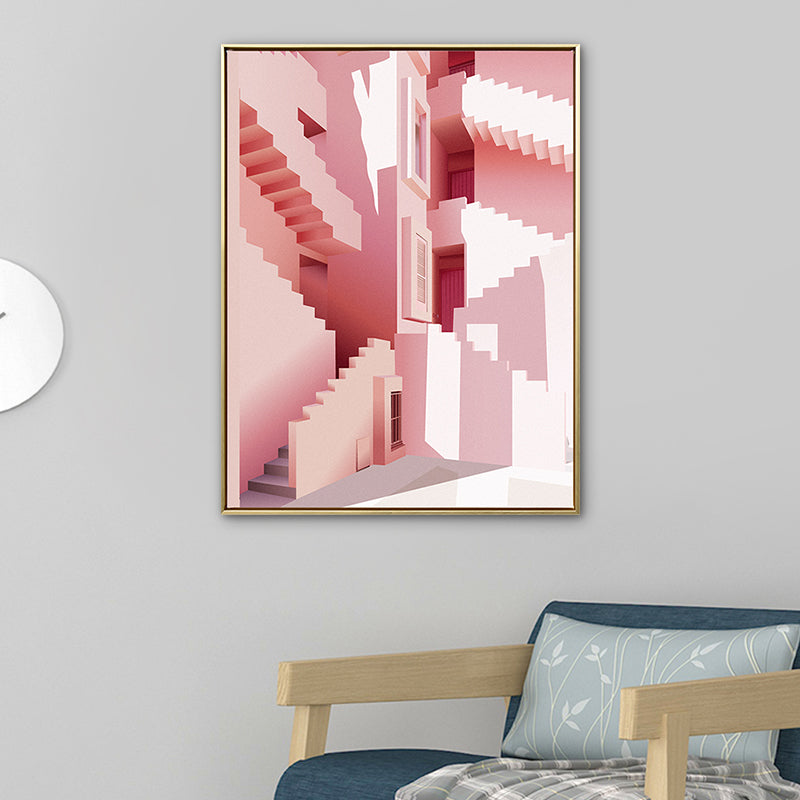 Brehn | Pastellfarbe Nordisch Leinwandkunst Illustration Architektur Wanddekoration für das Wohnzimmer
