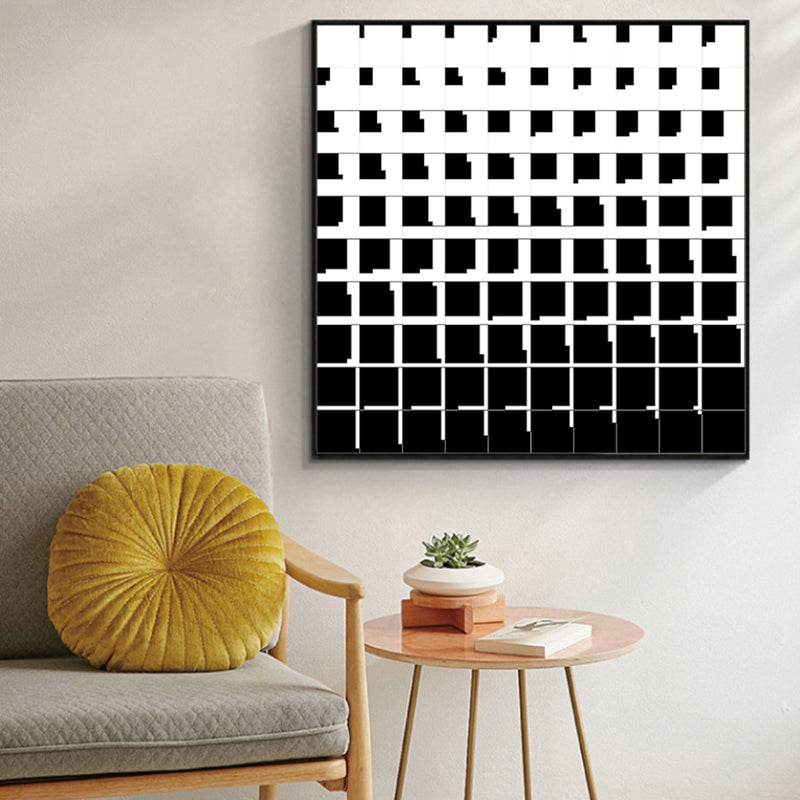 Brehn | Minimalismus Illustration Gitter Leinwand Esszimmer Wandkunst Dekor in Schwarz und Weiß