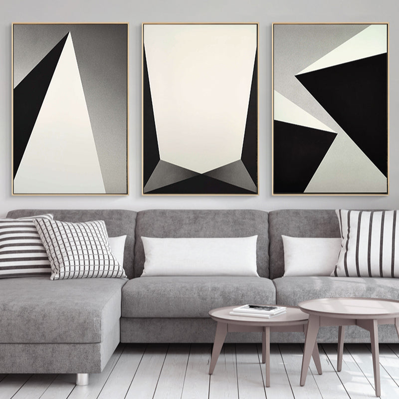 Brehn | Strukturierte Geometrie Prisma Leinwandkunst Skandinavischer Stil Wanddeko für Hausinterieur, Dunkle Farbe