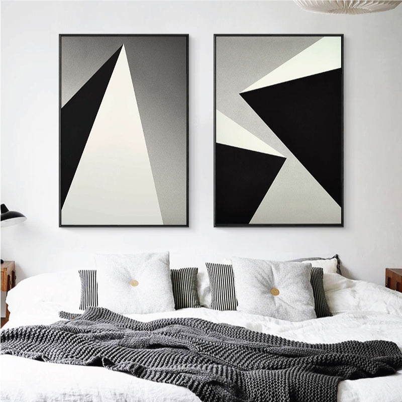 Brehn | Strukturierte Geometrie Prisma Leinwandkunst Skandinavischer Stil Wanddeko für Hausinterieur, Dunkle Farbe