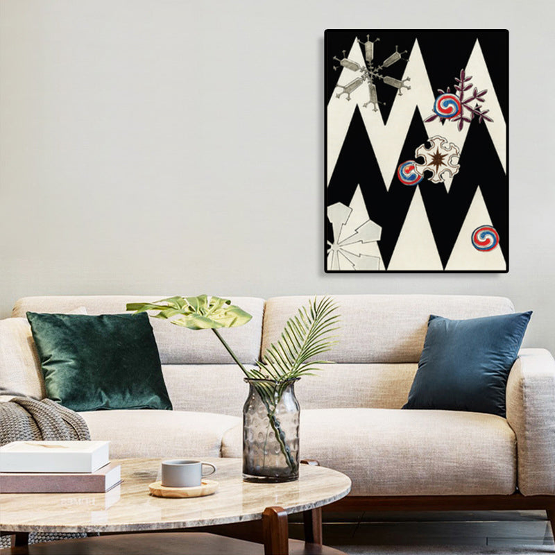 Brehn | Zickzack-Muster Leinwanddruck Jungenzimmer Geometrische Wandkunst in dunkler Farbe, strukturiert