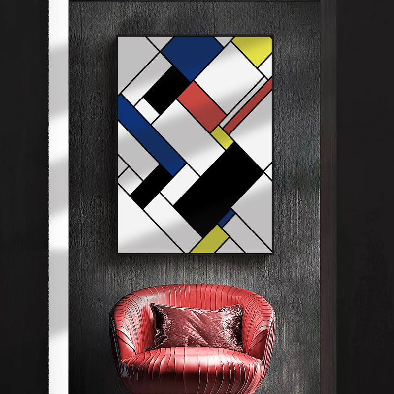 Brehn | Mondrian Geometrisches Gemälde Leinwand Nordic Texturiertes Wandkunst in Mehrfarben für Raum