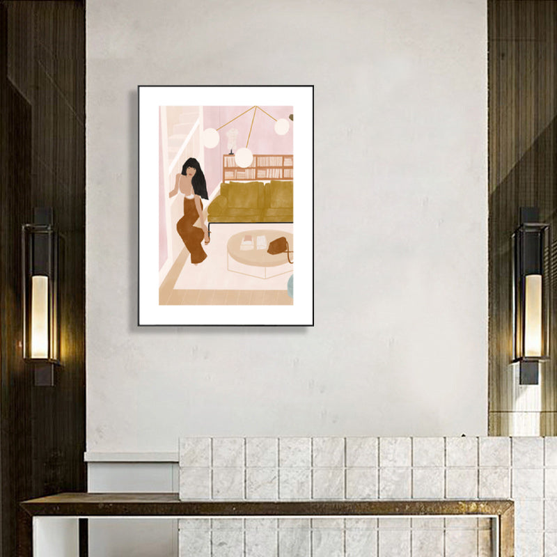 Brehn | Sexy Frau Leinwandkunst für Wohnzimmer Figurenzeichnung Druck Wanddekoration in Braun-Rosa