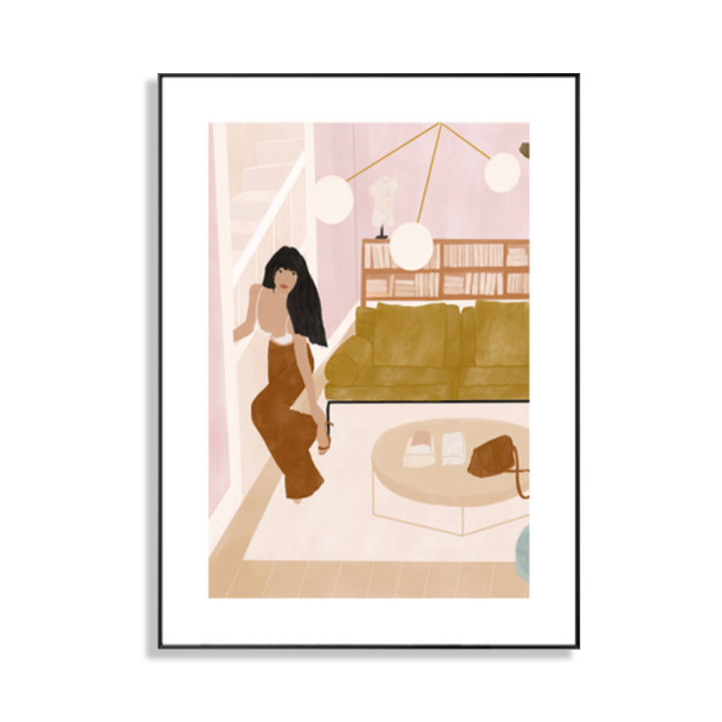 Brehn | Sexy Frau Leinwandkunst für Wohnzimmer Figurenzeichnung Druck Wanddekoration in Braun-Rosa