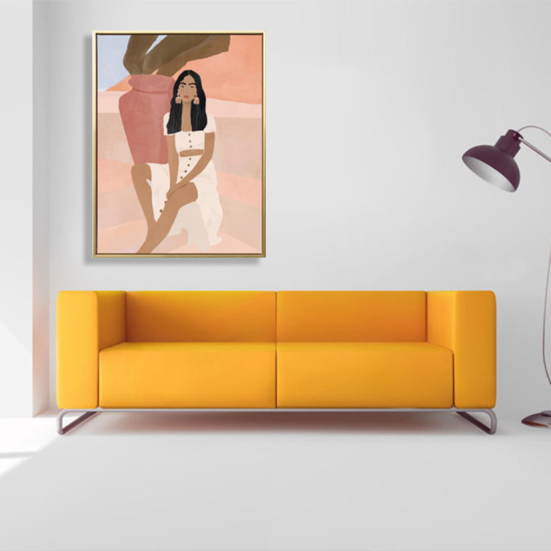 Brehn | Mode-Modell-Leinwand-Wandkunst Nordic Texturierte Wanddekoration in Rosa und Braun für den Raum