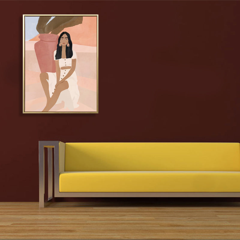 Brehn | Mode-Modell-Leinwand-Wandkunst Nordic Texturierte Wanddekoration in Rosa und Braun für den Raum