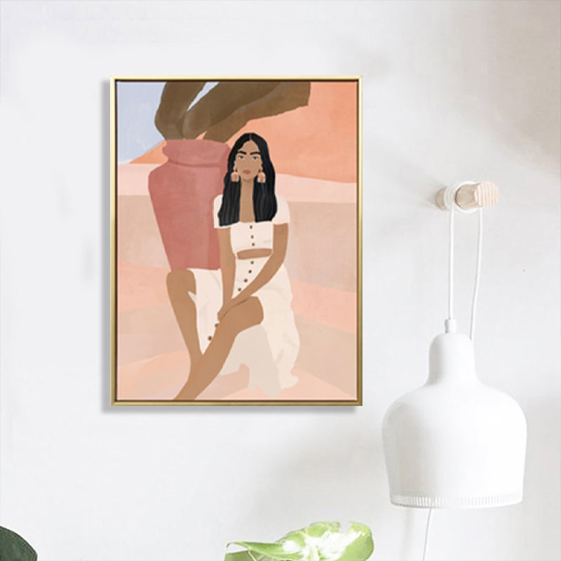Brehn | Mode-Modell-Leinwand-Wandkunst Nordic Texturierte Wanddekoration in Rosa und Braun für den Raum