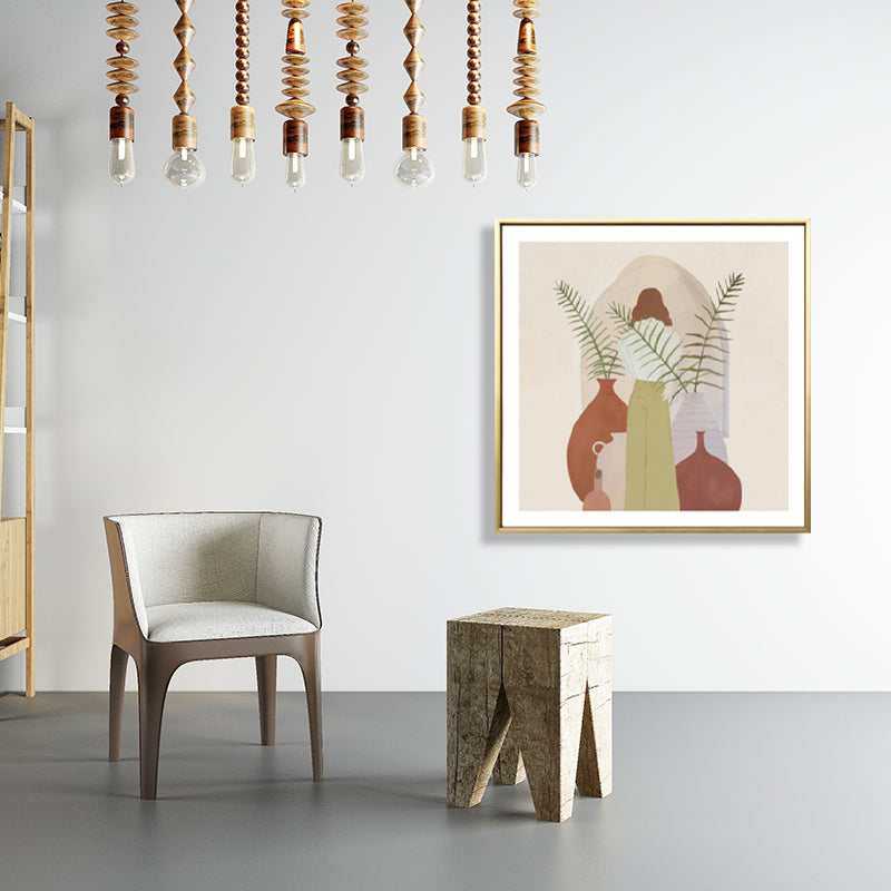 Brehn | Mädchen und Pflanze Zeichnung Leinwand Nordic Stilvolles Mode Wandkunst Druck in Pastellfarbe