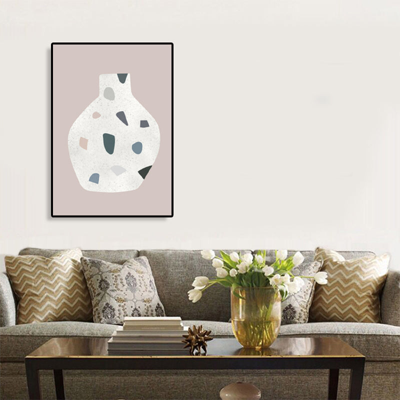 Brehn | Weisse Terrazzo Vase Leinwand Kunst Texturiert Nordischer Stil Esszimmer Wanddekoration auf Pink