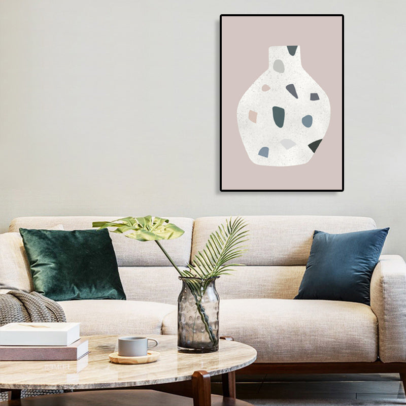 Brehn | Weisse Terrazzo Vase Leinwand Kunst Texturiert Nordischer Stil Esszimmer Wanddekoration auf Pink