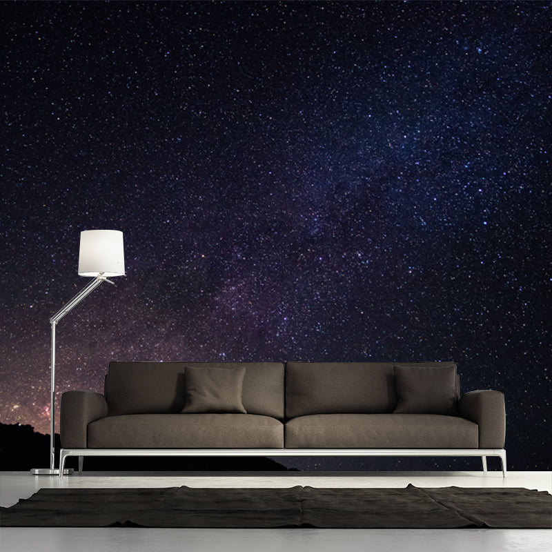 Brehn | Berg und Nacht Sterne Wandtattoo Schwarz-Blau Zeitgenössische Wanddekoration für das Wohnzimmer