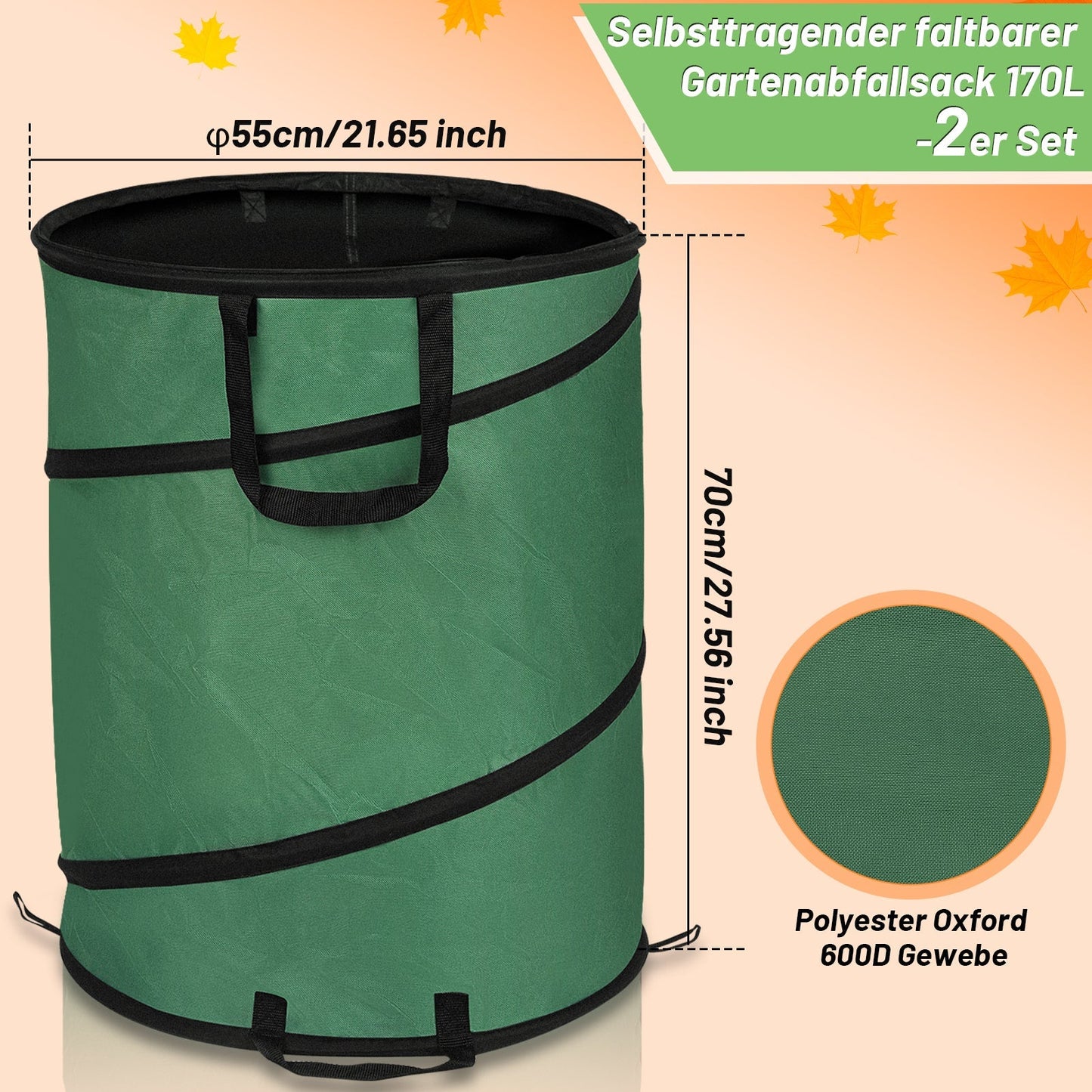 Gartensack Pop Up Gartenabfallsack 170L mit Griffen | Brehn
