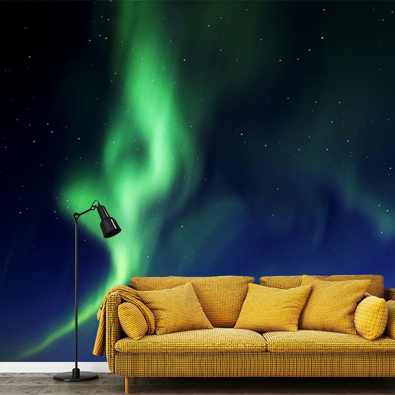Brehn | Aqua Moderne Wandteppich Wandmalerei Große Aurora bei Sternennacht Wandbekleidung für Schlafzimmer