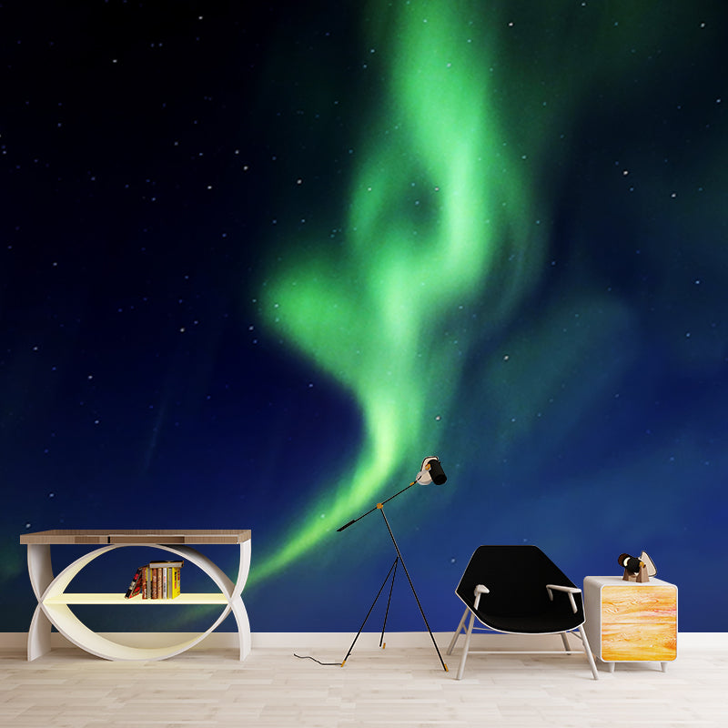 Brehn | Aqua Moderne Wandteppich Wandmalerei Große Aurora bei Sternennacht Wandbekleidung für Schlafzimmer
