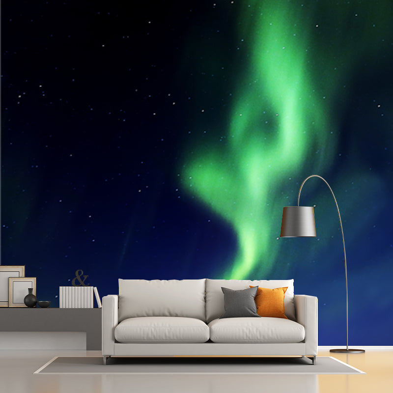 Brehn | Aqua Moderne Wandteppich Wandmalerei Große Aurora bei Sternennacht Wandbekleidung für Schlafzimmer