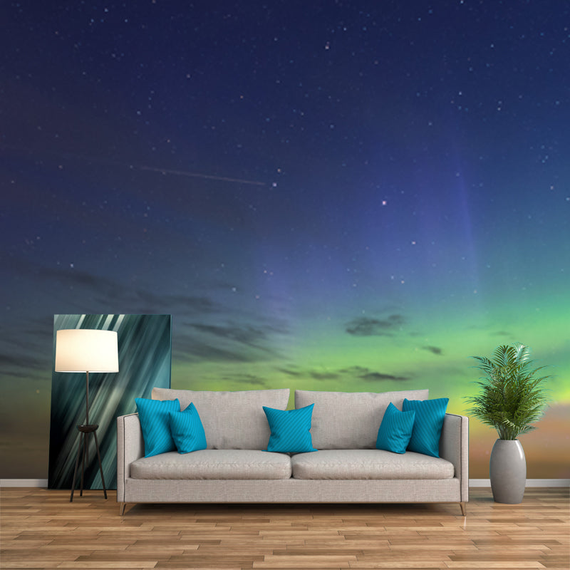 Brehn | Contemporary Aurora Wallpaper Mural in Aqua Wohnzimmer Wandkunst, Personalisierte Größe