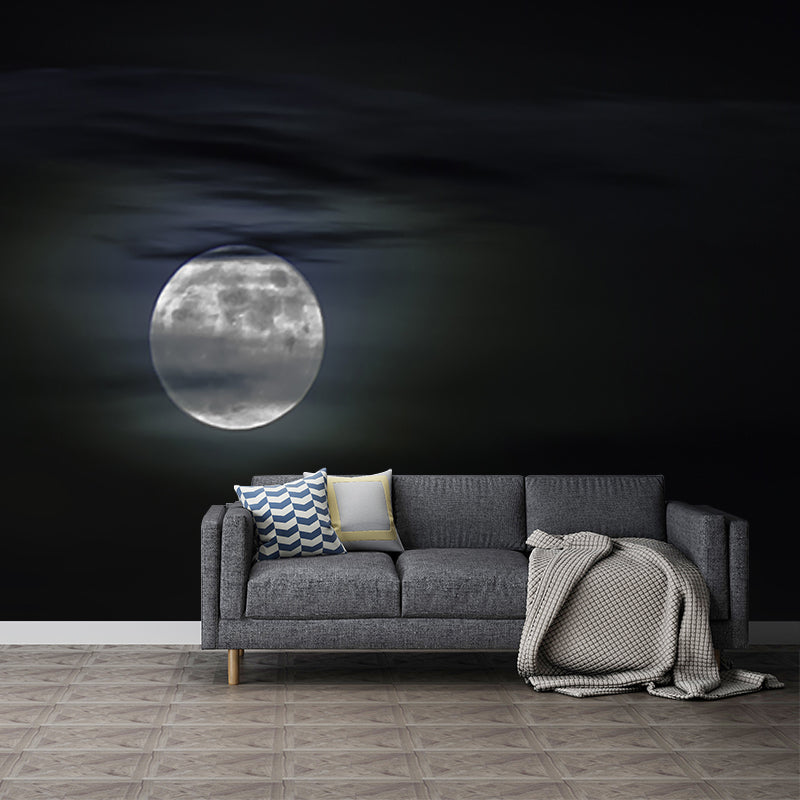 Brehn | Mond hinter Wolken Landschaft Wandmalerei Moderne Wasserdichtigkeit Schlafzimmer Wandkunst, Maßgeschneiderte Größe
