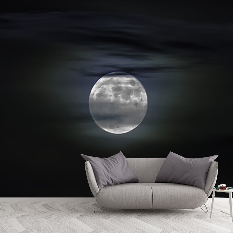 Brehn | Mond hinter Wolken Landschaft Wandmalerei Moderne Wasserdichtigkeit Schlafzimmer Wandkunst, Maßgeschneiderte Größe
