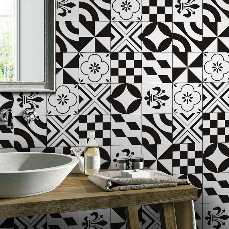 Brehn | Geometrische Vormen Plakbehang Paneel Zwart und Weiß Bohemia Wandkunst für Badezimmer