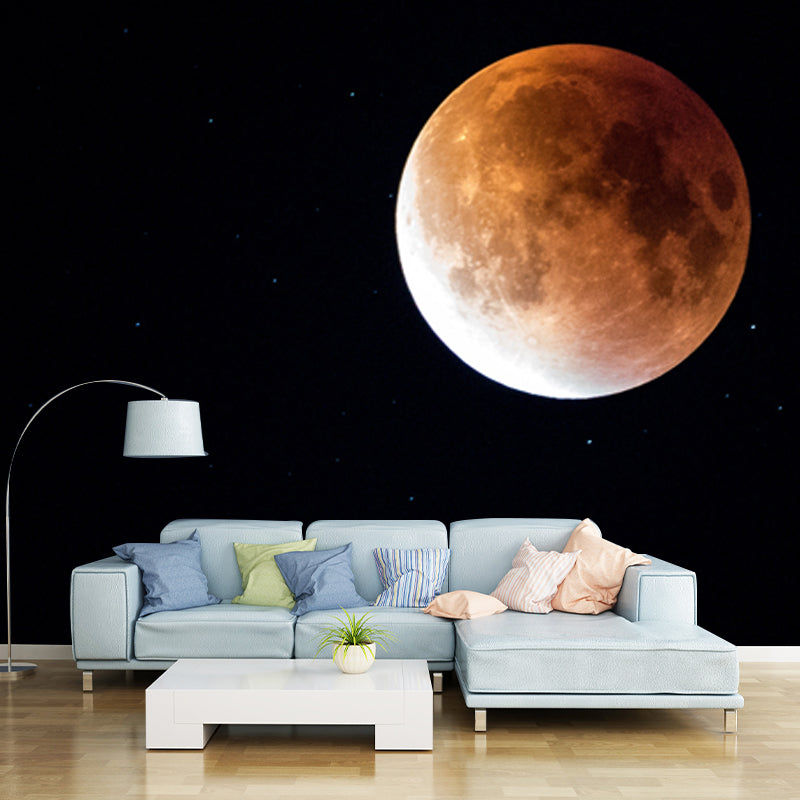 Brehn | Astronomie Maan Muurdecoratie Behang Hedendaagse Gladde Wanddecoratie in Geel op Zwart