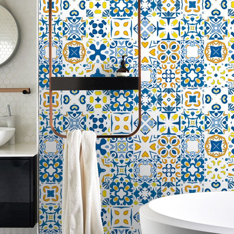 Brehn | Gelb-Blau Boho Tapetenpaneele 10,3 Quadratfuß Mosaikfliesen Abziehbare Wandverkleidung für das Wohnzimmer