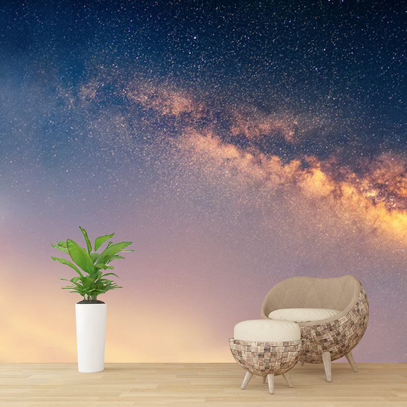 Brehn | Nachthimmel Galaxie Bedrucktes Wandbild in Blau-Gelb Modernistische Wandkunst für das Wohnzimmer