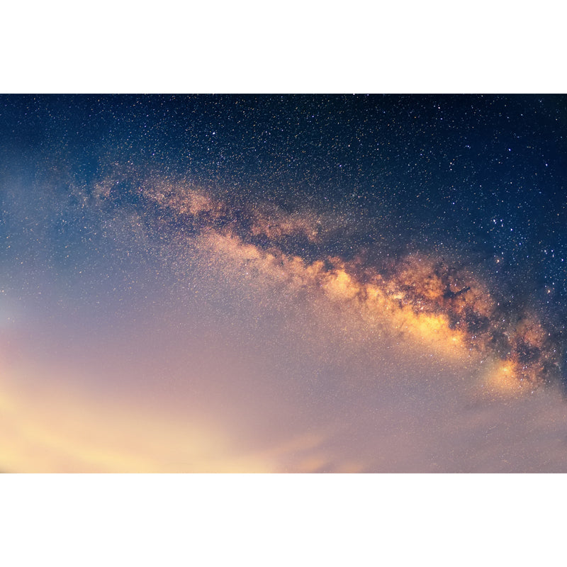 Brehn | Nachthimmel Galaxie Bedrucktes Wandbild in Blau-Gelb Modernistische Wandkunst für das Wohnzimmer