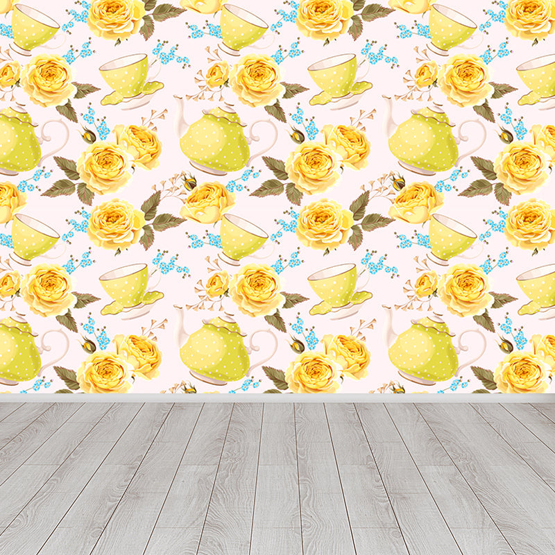 Brehn | Stijlvolle Rozenbloesem Wandbehang Muurkunst Pastel Kleur Bloemen Wandbedekking voor Slaapkamer
