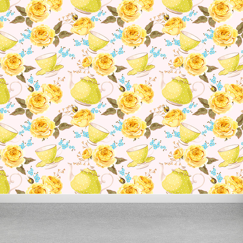 Brehn | Stijlvolle Rozenbloesem Wandbehang Muurkunst Pastel Kleur Bloemen Wandbedekking voor Slaapkamer