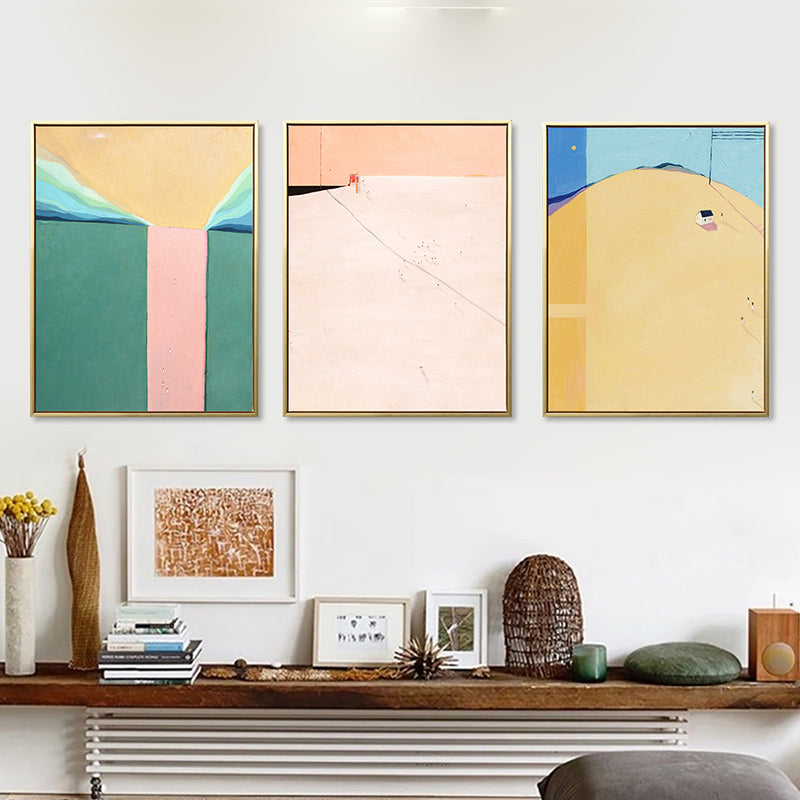 Brehn | Abstrakte Landschaft Zeichnung Leinwand Kunst Nordic Texturierte Wanddekoration in Sanften Farben für Raum