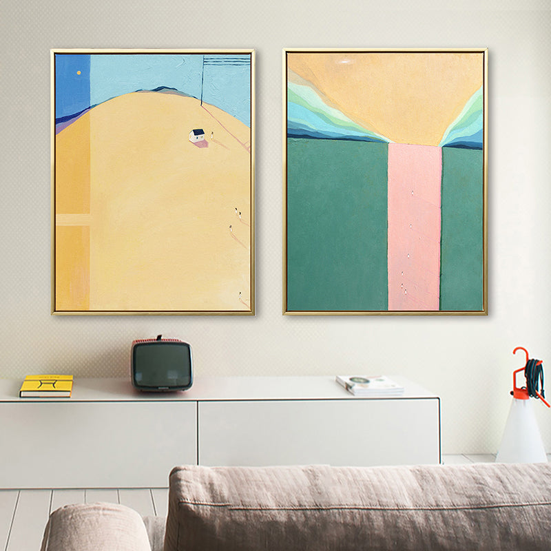 Brehn | Abstrakte Landschaft Zeichnung Leinwand Kunst Nordic Texturierte Wanddekoration in Sanften Farben für Raum