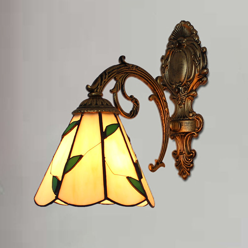 BowLift | Leaf Corridor Wall Lamp with Carved Base Glass 1 Light Tiffany Wall Lamp in Beige