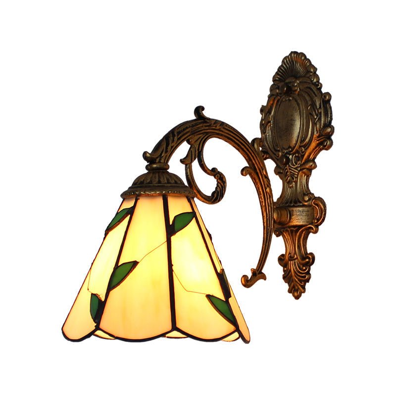 BowLift | Leaf Corridor Wall Lamp with Carved Base Glass 1 Light Tiffany Wall Lamp in Beige