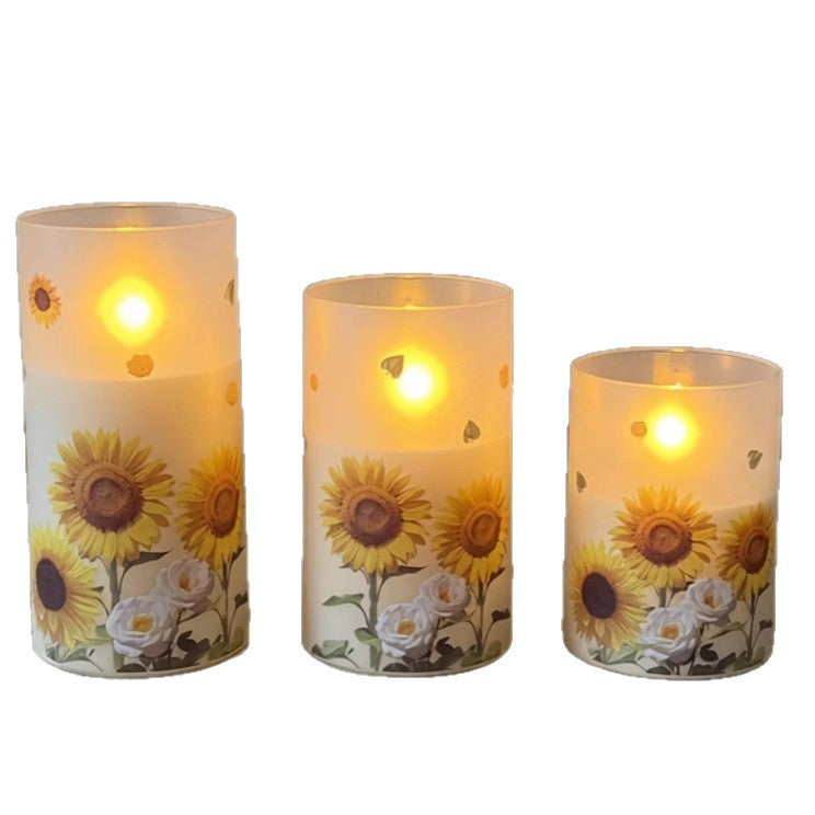 LED-Kerzen-Set mit Sonnenblumen-Motiv