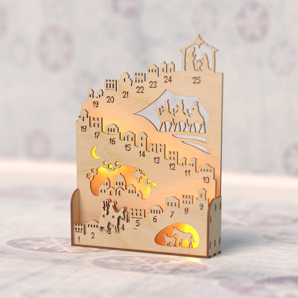 Beleuchteter Holz-Adventskalender für die Weihnachtszeit