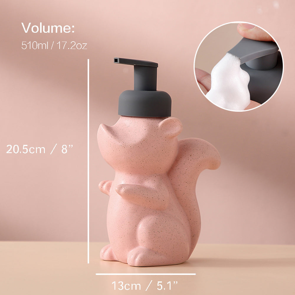 Brehn | Keramischer Seifenspender, Eichhörnchen Schaum-Pumpen Badezimmerflasche, Tierdesign, nachfüllbare wiederverwendbare Lotion-Pumpe für Badezimmer Küche, 510ml/17,2oz