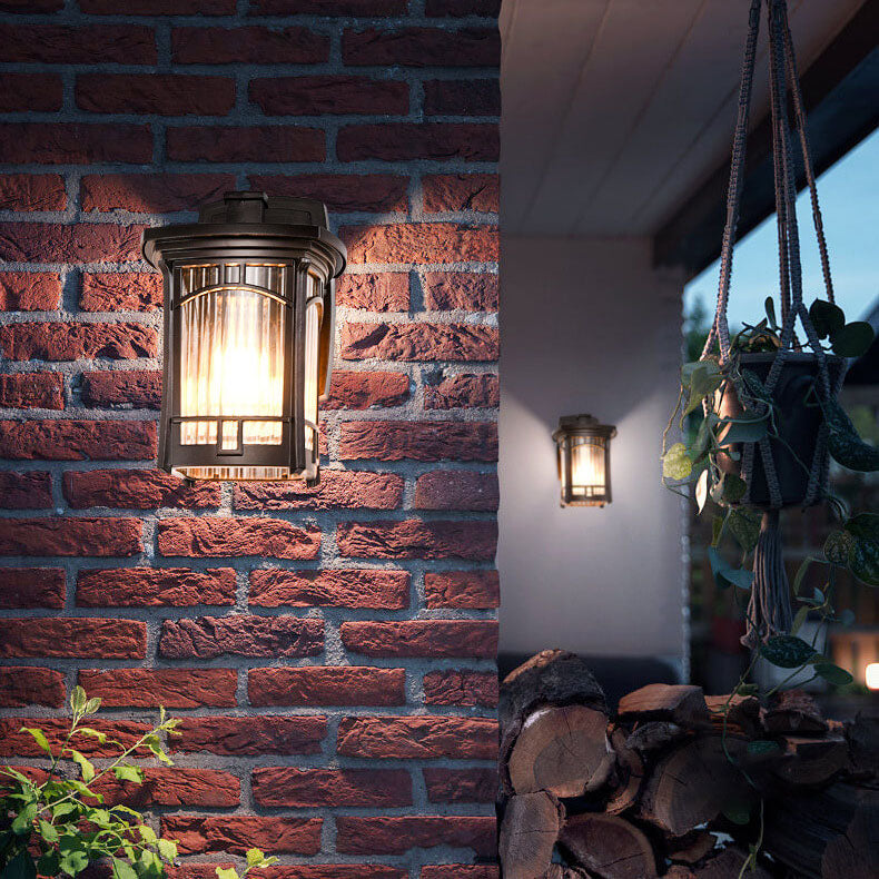 Moderne quadratische Aluminium-Glas-carved 1-Licht Außen wasserdichte Wandlampe | Brehn