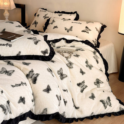 Französisches Milchfaser-Fleece Bettwäsche-Set mit Schleifenmuster
