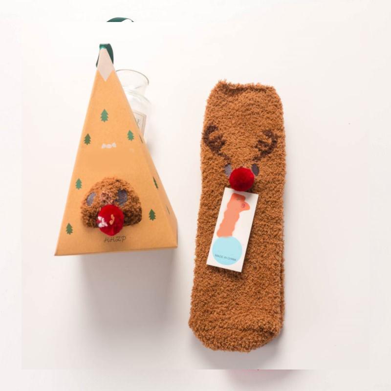 Brehn | 4 Paar Weihnachts-Themen Korall-Fleece weiche warme Socken
