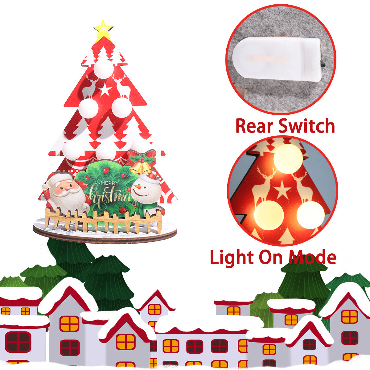 Dekorative Holz-Weihnachtsbaum-Tischleuchte mit LED