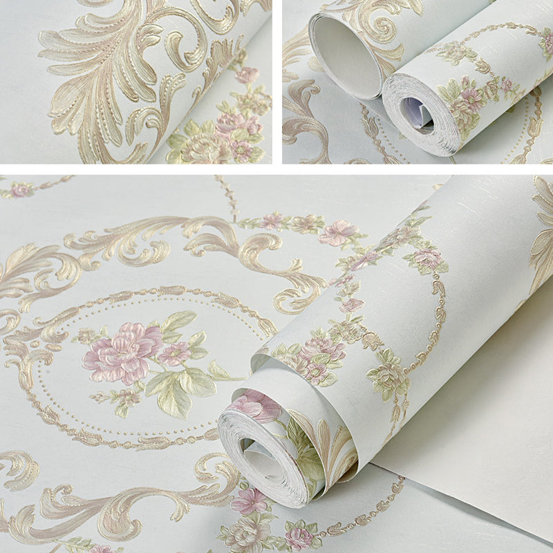 Brehn | Pastel Kleur 3D Geëtste Bloem Decoratieve Niet-Gelijmde Behang, 33' x 20.5"
